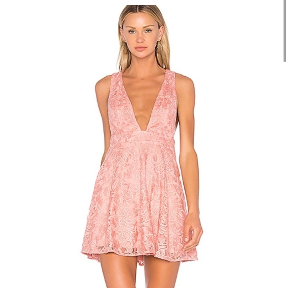 NBD Revolve Faith Lace Plunge Neck Mini Dress